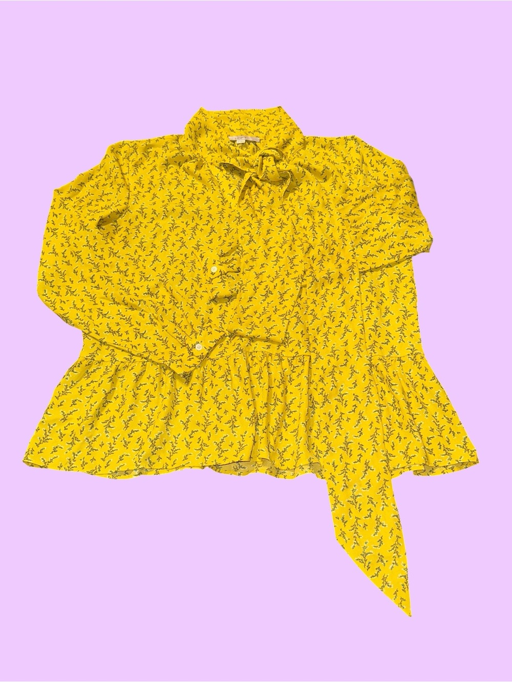 LOFT Girls' Yellow Floral Tie-Neck Peplum Blouse